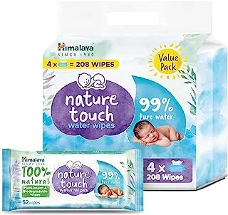 Himalaya Nature Touch Water Baby Wipes Pack of 4 Pouches x 52 Wipes: 208 Extra Thick and Wide Wipes