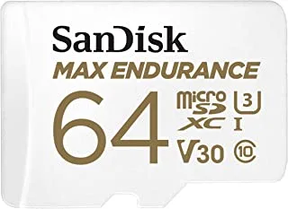 بطاقة SanDisk MAX ENDURANCE microSDXC بسعة 64 جيجا بايت مع محول لكاميرات الأمن المنزلي وكاميرات اندفاعة - C10 ، U3 ، V30 ، 4K UHD ، بطاقة Micro SD - SDSQQVR-064G-GN6IA