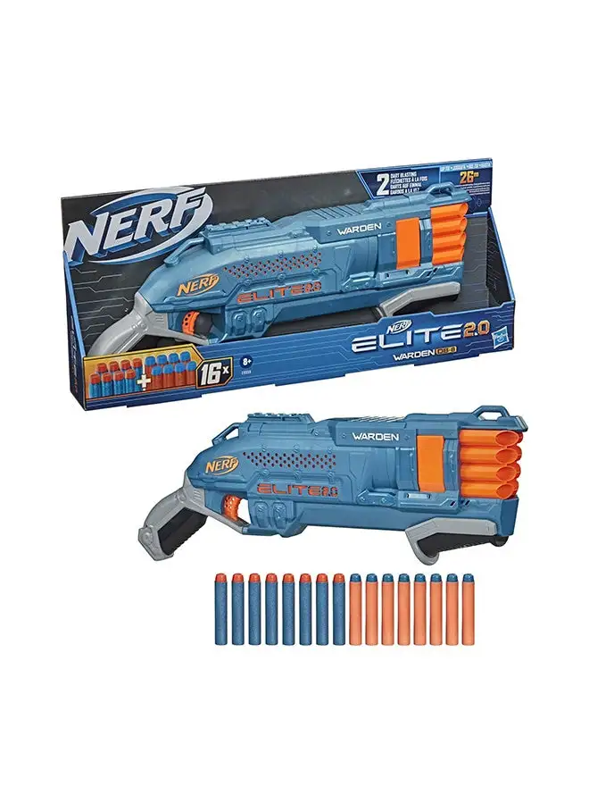 NERF Elite 2.0 Warden Db-8 Blaster, 16 Official Darts, Blast 2 Darts At Once, Tactical Rail For Customizing Capability, Slam Fire
