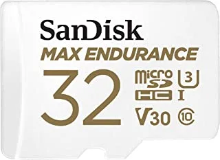 بطاقة SanDisk 32GB MAX ENDURANCE microSDHC مع محول للكاميرات الأمنية المنزلية وكاميرات اندفاعة - C10 ، U3 ، V30 ، 4K UHD ، بطاقة Micro SD - SDSQQVR-032G-GN6IA