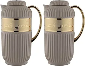 Al Saif Eliana 2 Pieces Coffee And Tea Vacuum Flask Set, Size: 1.0/1.0 Liter, Color:Brown/Gold