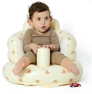 Baby Inflatable Seat for Babies 3-36 Months, Built in Air Pump Infant Back Support Sofa, Infant Support Seat Toddler Chair for Sitting Up, Baby Shower Chair Floor Seater Gifts (Bear Head ZRW-COZY-SBN)