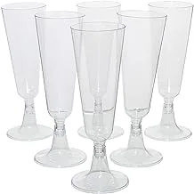 6 Piece Disposable Hard Plastic Mimosa/Champagne Flutes Glass Cup With Stand Clear 720 Ml, Goldedge, white, Di-5