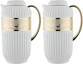 Al Saif Eliana 2 Pieces Coffee And Tea Vacuum Flask Set, Size: 1.0/1.0 Liter, Color:Ivory/Gold