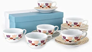 Silsal Khaizaran Porcelain Teacups and Saucers 6-Piece Set