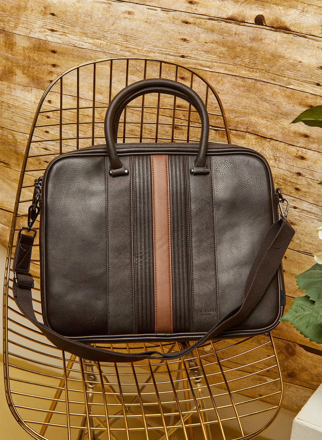 Ted Baker Chocolate Brown Nevver Striped Document Laptop Bag