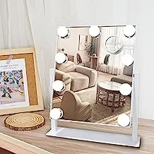 Hollywood Vanity Mirror with Lights, SLIMOON 9 Dimmable LED Bulbs Lighted Makeup Mirror with Detachable 10X Magnification Mirror, 1200mAh Rechargeable, 3 Color Lights, Touch Control