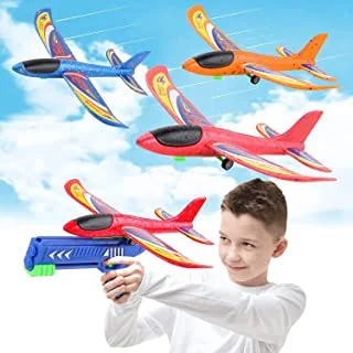 ECVV Airplane Toy, One-Click Ejection Model Foam Airplane, Throwing Foam Plane with Launcher Toys, Flying Toy for Kids. One Sticker Will Be Given As a Gift DIY Hands on.(Random Color)