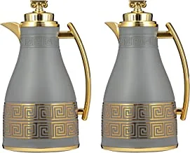 Al Saif Ratel 2 Pieces Coffee And Tea Vacuum Flask Set, Size: 1.0/0.7 Liter, Color: Dark Grey/Gold