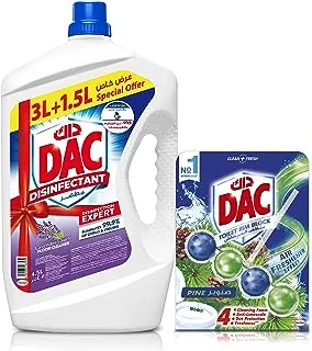 DAC Disinfectant, with total protection (kills 99.9% of germs), Lavender, 4.5 L + DAC Clean and Fresh Toilet Rim Block, Pine, 50G