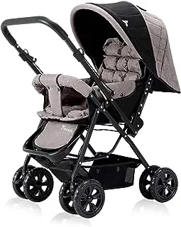 Teknum Reversible Look at Me Stroller Forward & Parent Facing Black Charcoal Frame 3-point Safety harness|Reversible Handle|Shock Absorbent System|Strong Brakes|Wide Seat|New Born 0-36Months|Khaki