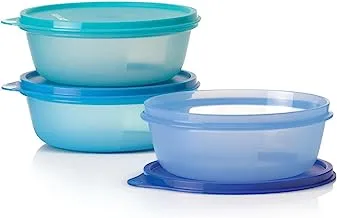 Tupperware Plastic Seal and Go Food Storage Bowl Set 3-Pieces, Medium, Blue