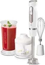 SENCOR - Hand Blender,2 Speeds- Standard and TURBO Speed, Stainless Steel Blades, Power Input 600 W, Beaker with Lid, Chopper and a Lid Whisker, SHB 4260WH, 2 years replacement Warranty