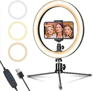 (color01) - LED Ring Light 25cm with Tripod Stand & Phone Holder for Live Streaming & YouTube Video, Dimmable Desk Makeup Ring Light for Photography, Shooting with 3 Light Modes & 10 Brightness Level