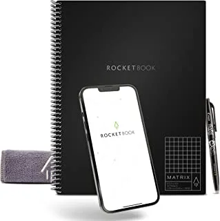 Rocketbook Matrix Graph Notebook - Eco-Friendly Reusable Notebook with 1 Pilot Frixion Pen & 1 Microfiber Cloth Included - Black, Letter Size (8.5