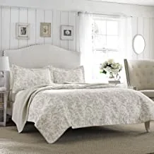 Laura Ashley Home - King Quilt Set, Cotton Reversible Bedding with Matching Shams, Home Decor for All Seasons (Amberley Biscuit, King)