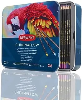 Derwent Chromaflow Pencils, Set of 72 in Tin, 3.5mm Round, Premium Core Strength, Blendable with Smooth Texture, Ideal for Drawing, Colouring & Layering, Professional Quality, 2306014