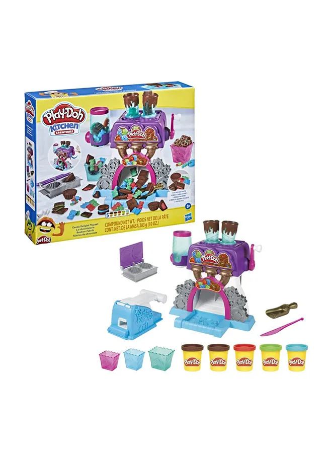 Hasbro Play-Doh Kitchen Creations Candy Delight Playset For Kids 3 Years And Up With 5 Play-Doh Cans, Non-Toxic