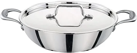 Bohara 118971 Stainless Steel Kitchen Utensils Indian Style Frying Pan, 24 cm Diameter