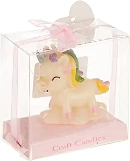 شمعة على شكل وحيد القرن للفتيات الصغيرات باللون الوردي في صندوق لحفلات أعياد الميلاد