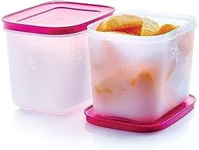 Tupperware Plastic Freezer Mates Tall Container Set 2-Pieces, 1.1 Liter Capacity, Pink/White