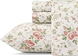 Laura Ashley Home - Queen Sheets, Soft Sateen Cotton Bedding Set - Sleek, Smooth, & Breathable Home Decor (Lilian Coral, Queen)