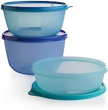 Tupperware Plastic Seal and Go Food Storage Bowl Set 3-Pieces, Large, Blue