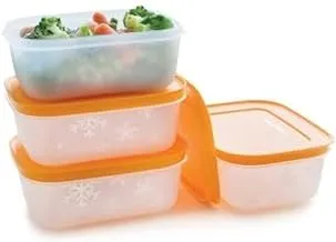 Tupperware Plastic Freezer Mates Shallow Container Set 4-Pieces, 450 ml Capacity, Orange/White