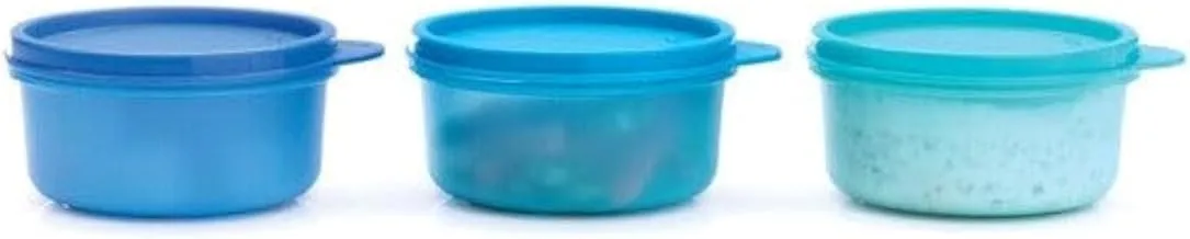 Tupperware Plastic Mini Fridge Storage Serving Cups 3-Piece Set, 200 ml Capacity, Blue