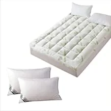 DONETELLA Combo pack of 200x200+8 CMS Hotel Mattress Felt 1000GSM + 2 Pillows (1000gram each), King Size, Bamboo Fabric Topper, Soft & Comfortable Pillow, White