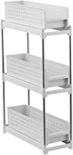 ECVV 3 Tier Rolling Storage Cart, Slide Out Rolling Utility Cart for Kitchen Bathroom, Easy Assembly Storage Trolley Organizer with Sliding Basket, White