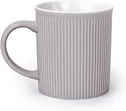 كوب سيراميك بورسلين 380 مل من شالو، كوب شاي وقهوة بتصميم شرائط مزدوجة اللون - 8.3 × 9.7 سم، رمادي ترابي - أبيض