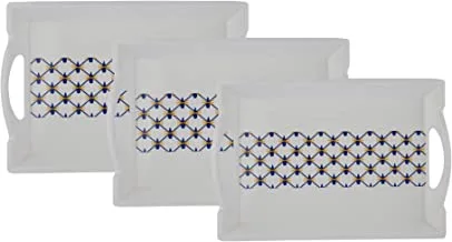 Al Saif Rectangular Pattern Blue Design Deep Melamine Serving Tray Set 3-Pieces, 45/38.5/33 cm Size