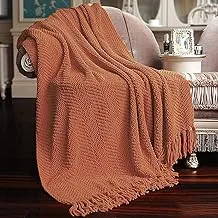 Home Soft Things Throw Blanket Knitted Tweed Throw 50'' x 60'', Rust, Super Soft Cozy Warm Comfortable Breathable Throw for Living Room Chair Couch Bed Sofa Bedroom Home Décor