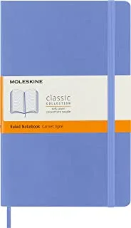 دفتر ملاحظات كلاسيكي من موليسكين، غطاء ناعم، كبير (5 بوصة × 8.25 بوصة)، مسطر/مسطر، أزرق هيدرانجيا، 192 صفحة
