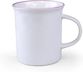 Shallow 330ml Porcelain Ceramic Cup Mug – 8.5x9.5cm White with assorted Color line