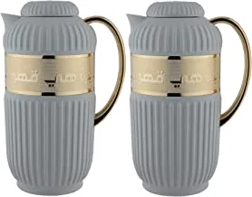 Al Saif Eliana 2 Pieces Coffee And Tea Vacuum Flask Set, Size: 1.0/1.0 Liter, Color:Light Grey