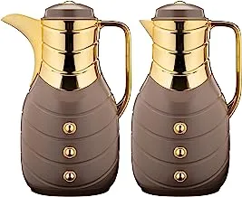 Al Saif Dorah 2 Pieces Coffee And Tea Vacuum Flask Set, Size: 1.0/1.0 Liter, Color: Brown/Gold