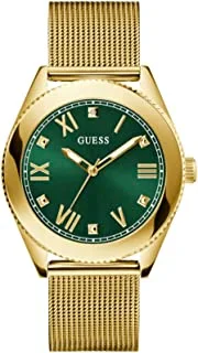 GUESS Men's 44mm Watch - Gold Tone Bracelet Gold Tone Case Green Dial, Gold Tone
