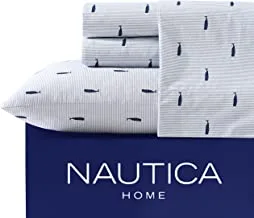Nautica - Twin Sheets, Cotton Percale Bedding Set, Lightweight & Breathable Home Decor, Dorm Room Essentials (Whale Stripe Blue, Twin)