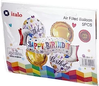Italo Happy Birthday Party Decoration Balloon 5-Pices of Set, Gold/White