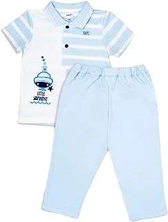 MOON 100% Cotton Polo T-Shirt and Long Pant 18-24M Blue - Little Submarine