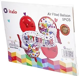 Italo Happy Birthday Party Decoration Balloon 5-Pices of Set, Red/White