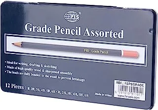 drawing pencil, graphite pencil set in metal case, design set of 12 degrees