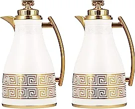 Al Saif Ratel 2 Pieces Coffee And Tea Vacuum Flask Set, Size: 1.0/0.7 Liter, Color: Ivory/Gold