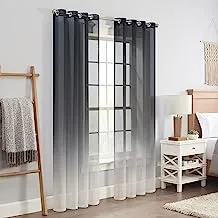 ECLIPSE Ines Printed Ombre Textured Light Filtering Grommet Window Curtains for Bedroom (2 Panels), 52 in x 84 in, Charcoal