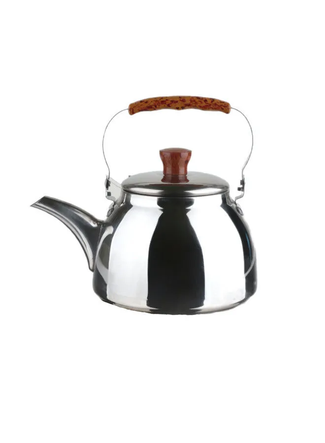 Bister Bister Tea Kettle With Wooden Backlite Handle 3.0 Liter Wide Mouth With Antileakage Cap Travel Mug  Silver