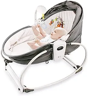 TEKNUM 5-in-1 Cozy Rocker Bassinet,Awning,Mosquito net,Rocking Chair,Baby Basket,Crib,Playing,Naping,Feeding,Baby Bed,3 Reclining Position,Vibration,Music,Portable,Cute Toys,0-36months upto 18kg,Grey