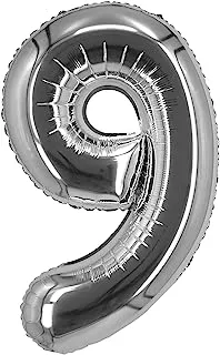 The Balloon Factory Number 9 Foil Balloon without Helium, 34-Inch Size, Silver