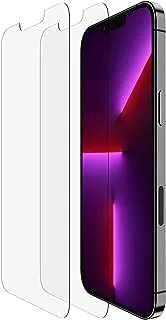 واقي شاشة Belkin iPhone 13 Pro Max مكون من قطعتين من الزجاج المقسى، سهل الاستخدام وخالي من الفقاعات مع ملصقات الدليل المتضمنة، شفاف
